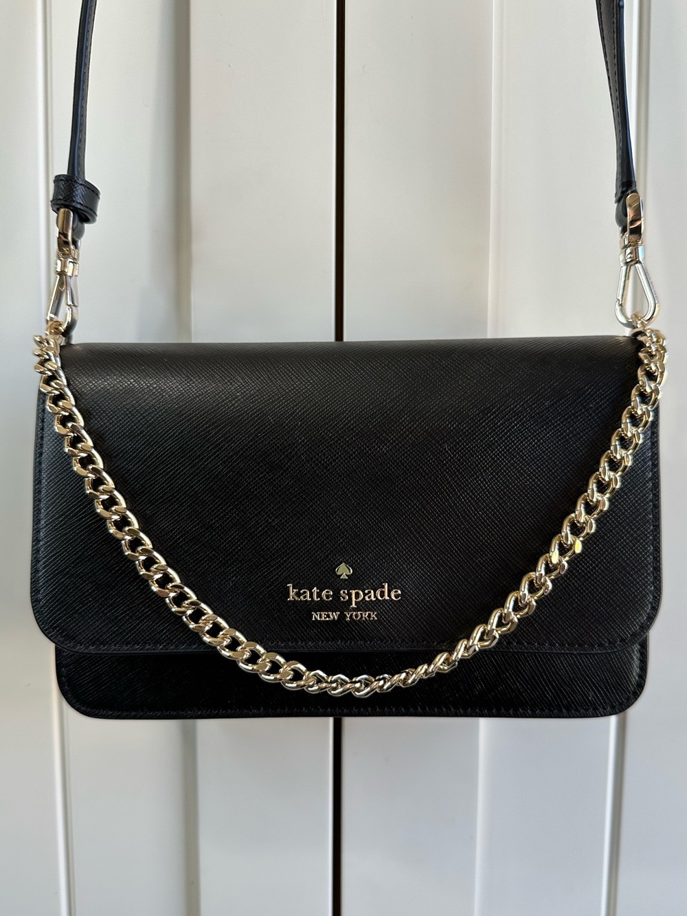kate spade Madison Mini Flap Black Leather Crossbody with chain handle